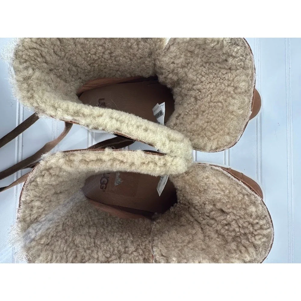 Ugg Starlyn Shearling High Top Sneakers Shoes Womens 7.5 Chestnut Leather Boots